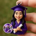 3D fotoğraflı mezuniyet anahtarlığı: kişiselleştirilmiş Kadın Mezun büstü hatıra (8CM)