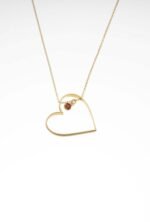 Altın kaplama doğum taşlı kalp kolye – kişiselleştirilmiş takı